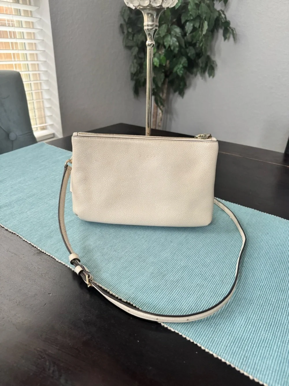 Coach Cream Pebbled Leather Double Zip Crossbody